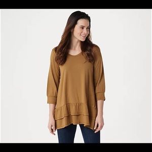 LOGO by Lori Goldstein Cotton Top w/ Flounce Hem